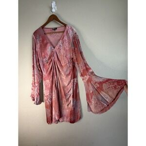 Rays for Days x Free People Danielle Pink Floral Ruched BellSleeve Dress L Silky